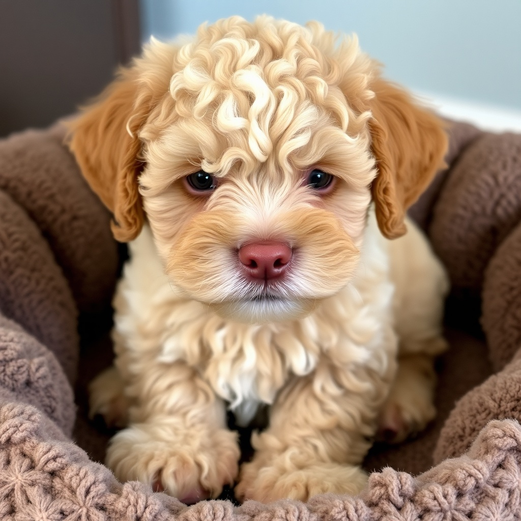 Lagotto Romagnolo Welpe im Hundekorb Lagotto Romagnolo Welpe im Hundekorb